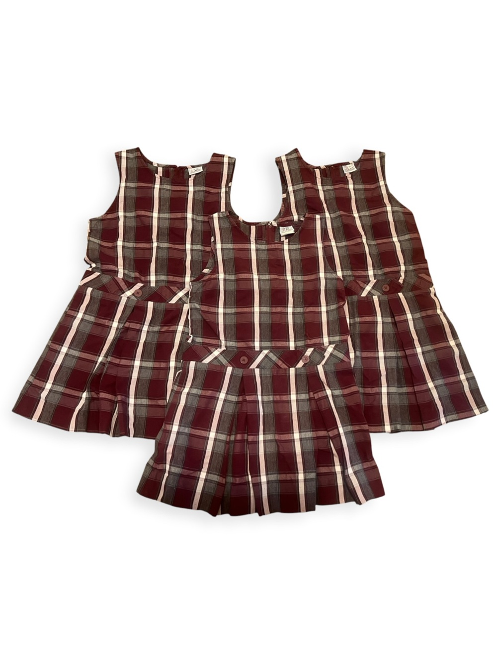 3 Count- RC School Uniforms Burgundy Plaid School Uniform Jumper Dress- Size 10